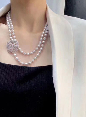 山茶花扣项链锁骨链毛衣链