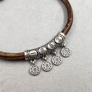 925纯银弯管鸡血藤手镯配件一夜暴富民族风复古项链吊坠