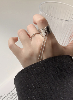 链条时尚风开口可调节银戒指