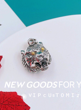 纯银凶猛虎头独特朋克潮流饰品