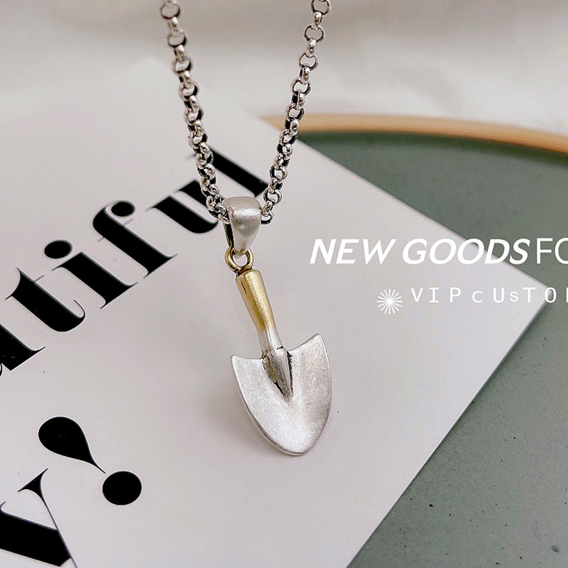 925银饰品泰银复古超萌银铲项链吊坠精致情侣创意礼品配饰毛衣链