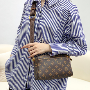 路易爱黛真皮老花单肩斜挎包女2025新款休闲百搭大容量腋下枕头包