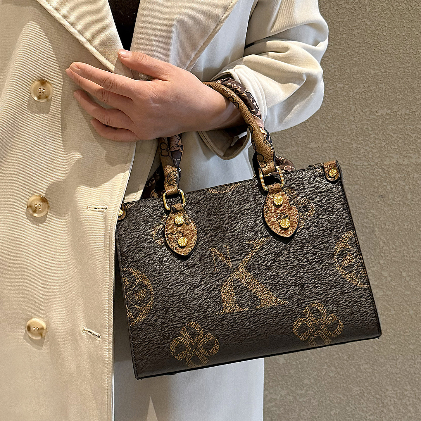 包包女2026新款真皮老花复古手提包高级感托特包单肩包斜挎包小包