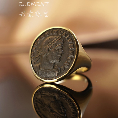 Element元素古币戒指真品18K金古罗马皇帝铜币男女简约复古风寓意