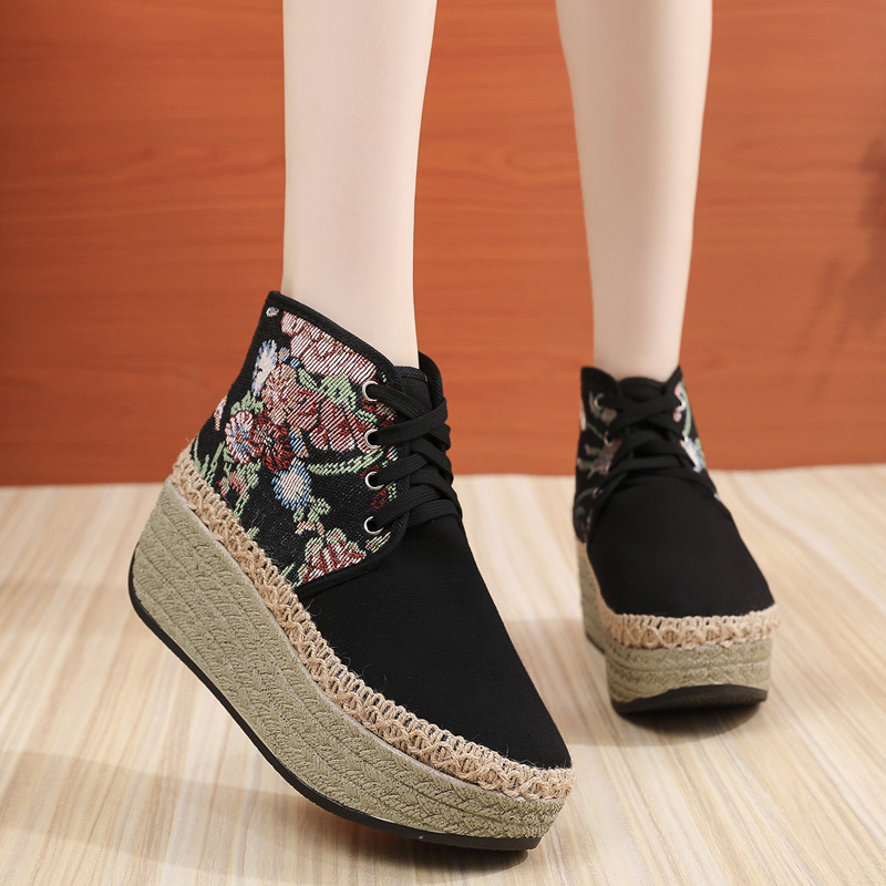 短筒靴古风保暖棉鞋绣花布靴