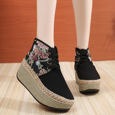 短筒靴古风保暖棉鞋绣花布靴