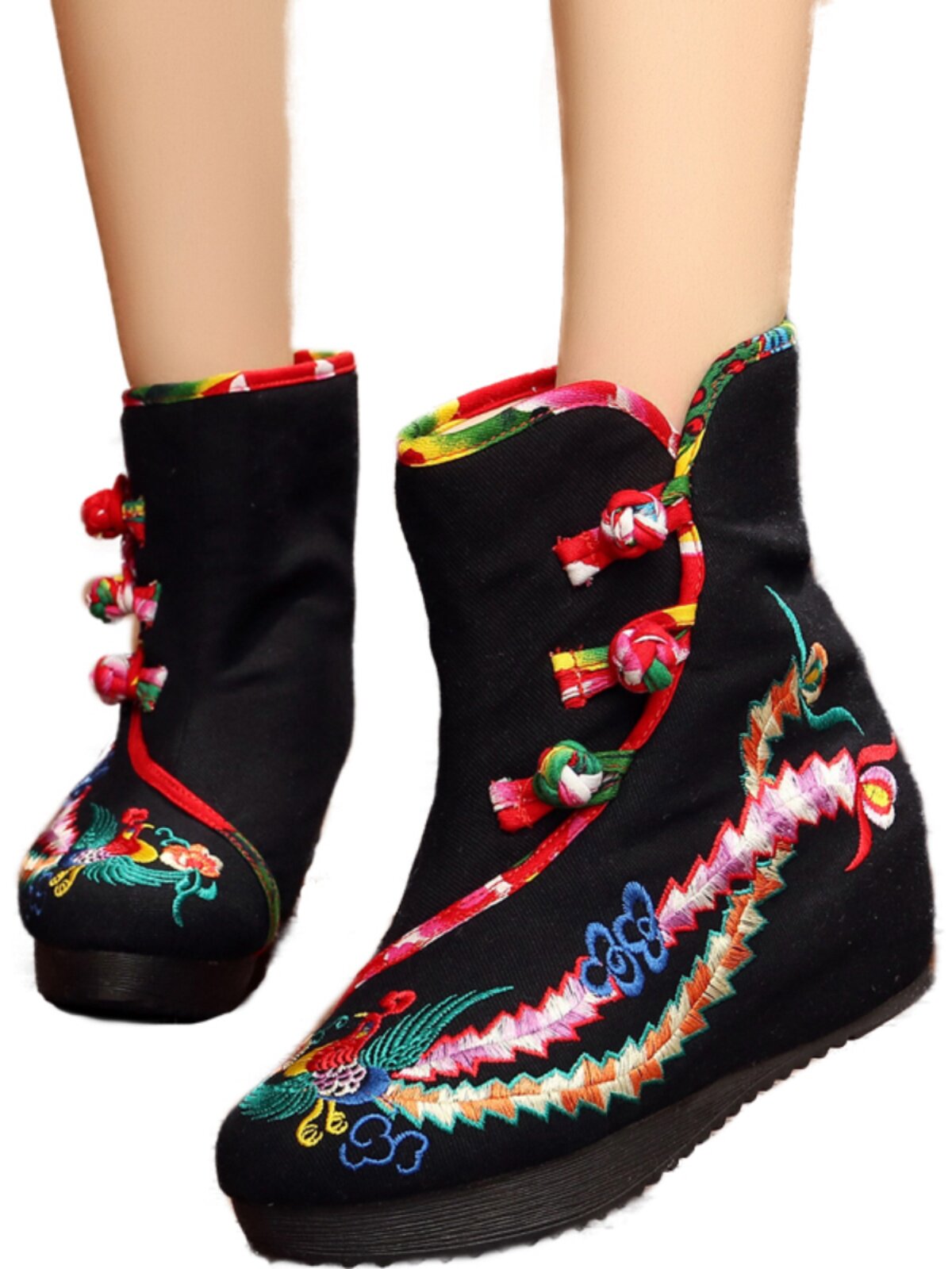 2024 EMBROIDERED BOOTS WOMENS NATIONAL STYLE INCREASE IN SPRING AND AUTUMN WOMENS BOOTS THICK-SOLED OLD BEIJING CLOTH SHOES AND COTTON WARM BOOTS