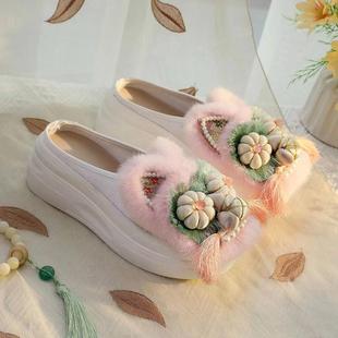 老北京布鞋厚底虎头鞋女成人非遗手工拖鞋居家外穿增高半拖绣花鞋