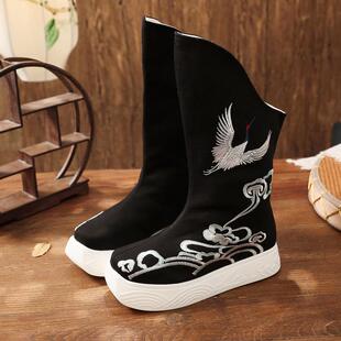 秋冬加绒古装锦衣卫皂靴汉服棉靴武侠长筒男布靴复古皂靴宋制官靴