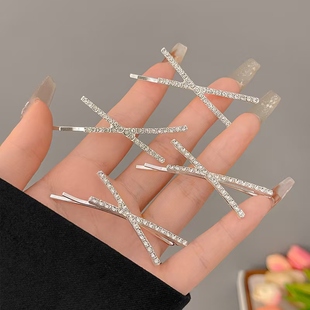 水钻发夹镶钻一字夹气质交叉发卡侧边夹子时尚小仙女头饰少女发饰
