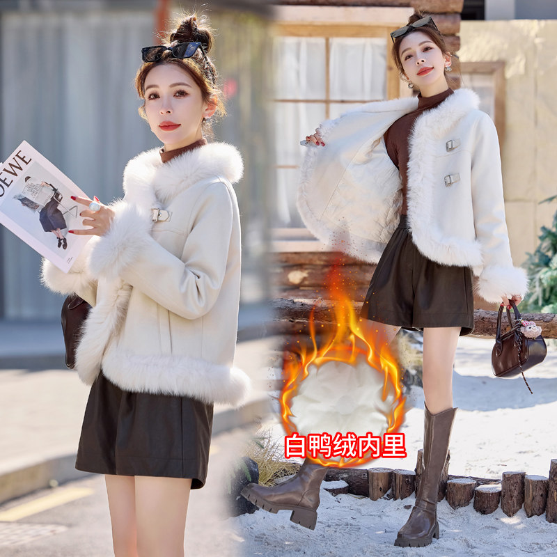 羽绒内胆狐狸毛鹿皮绒环保皮草短外套女秋冬小香风羽绒服大衣,女装/女士精品,羽绒服,淘宝优惠券,粉丝福利购,淘宝优惠卷