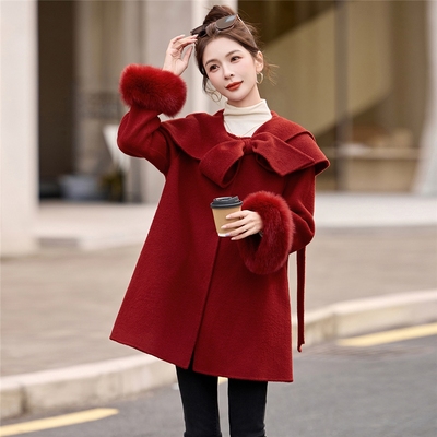 2025冬季新款红色狐狸毛双面羊绒