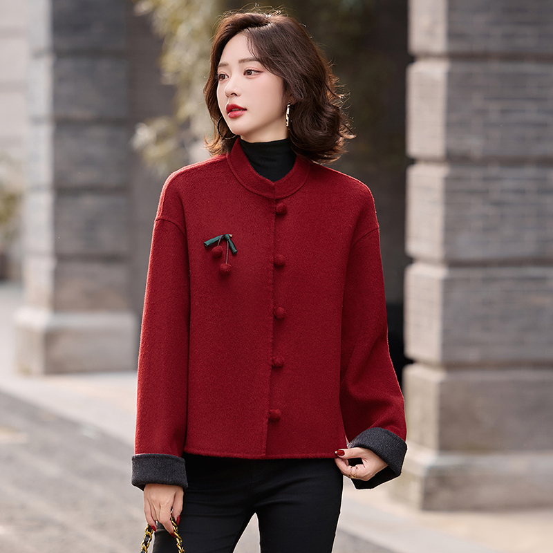 新中式国风撞色双面羊绒外套女