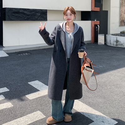 烟灰双面羊绒大衣女中长款秋冬
