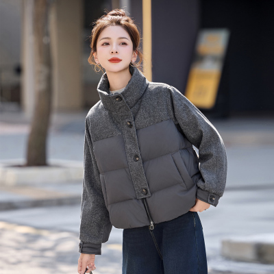 冬季立领短款小个子灰色羽绒服女