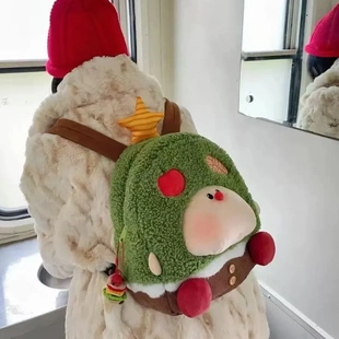 日系ins苹果树可爱卡通毛绒双肩包书包轻便背包搞怪女包