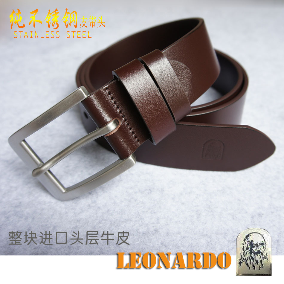 利奥纳多不锈钢针扣皮带头层牛皮