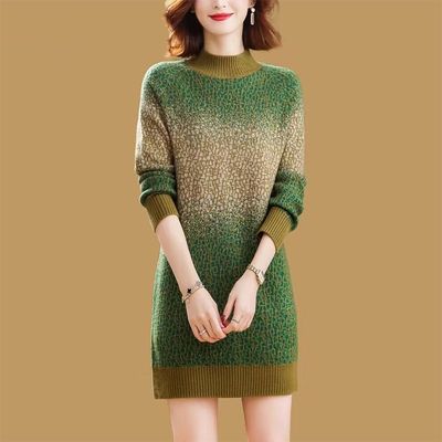 羊绒衫加绒毛衣裙拼色韩版直筒裙