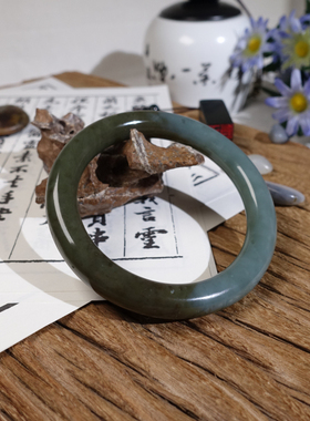 和田玉且末蓝糖圆条手镯59mm双色