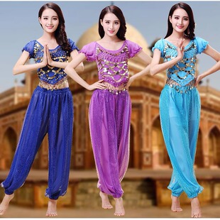 印度舞蹈成人表演服裙子女神短袖敦煌演出服女装异域舞台套装性感