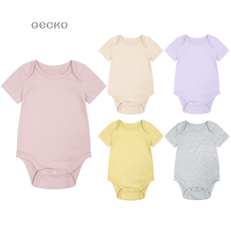 纯棉全棉夏天空调房宝宝新生儿纯色短袖信封领三角哈衣连体衣素色