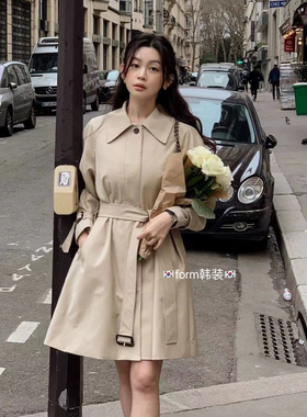 折form韩国benito代购时尚气质优雅淑女中长款风衣外套