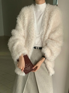 百搭宽松显瘦毛毛外套毛衣 时尚 form韩国2025冬季 LOVEUS新款