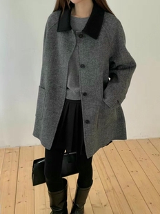 百搭宽松显瘦毛呢外套 时尚 折form韩国2025秋季 ANOU新款