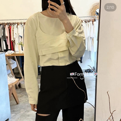 折form韩国东大门代购loveyousomuch时尚吊带衬衫两件套