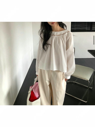 form韩国东大门26新春MELMEONt韩系时尚宽松领口镂空长袖衬衫女