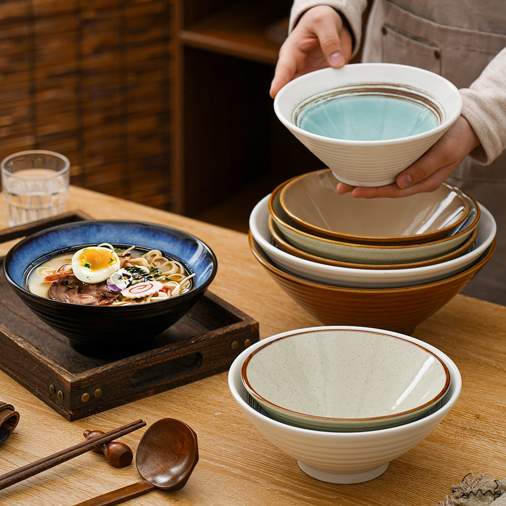 日式陶瓷大号拉面斗笠碗