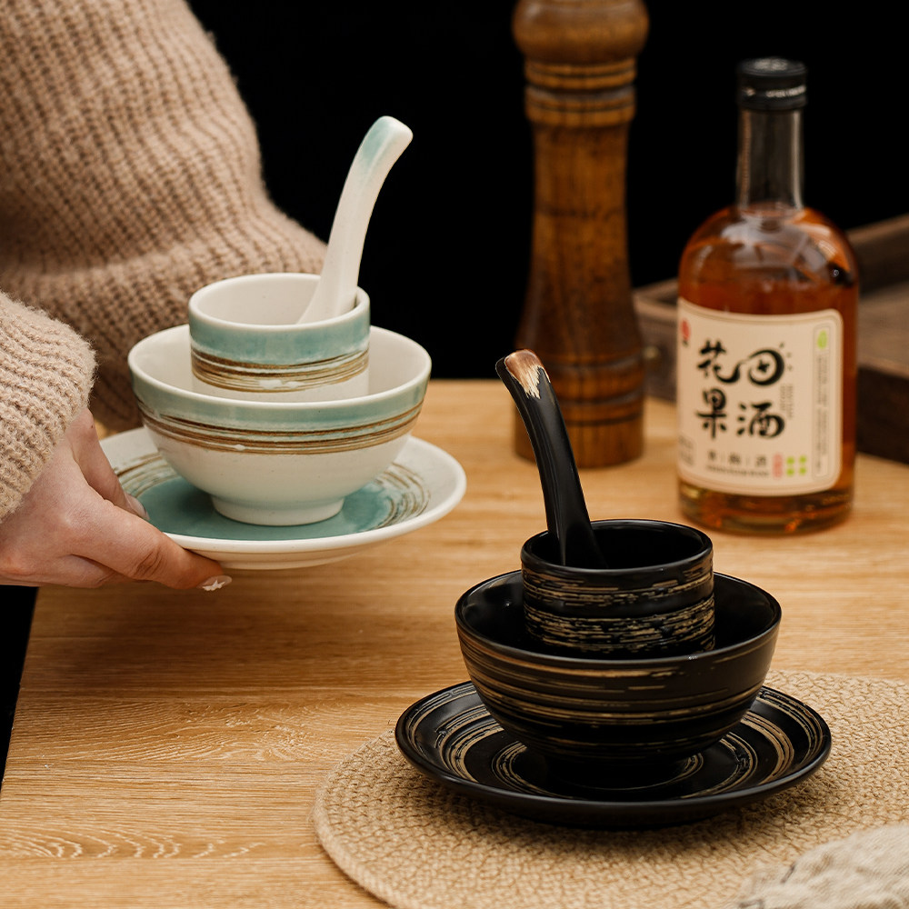 日式餐具陶瓷摆台套装组合家用陶瓷米饭碗碟勺汤碗配套会所商用