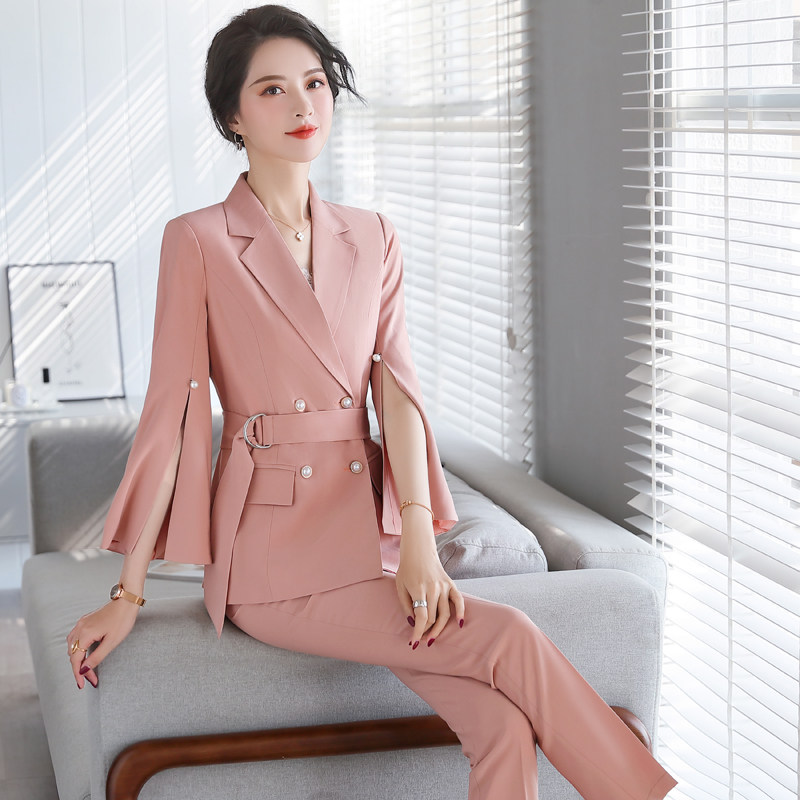 2025新款女士西装套装女长袖喇叭袖职业西服西裤正装套装工作服女