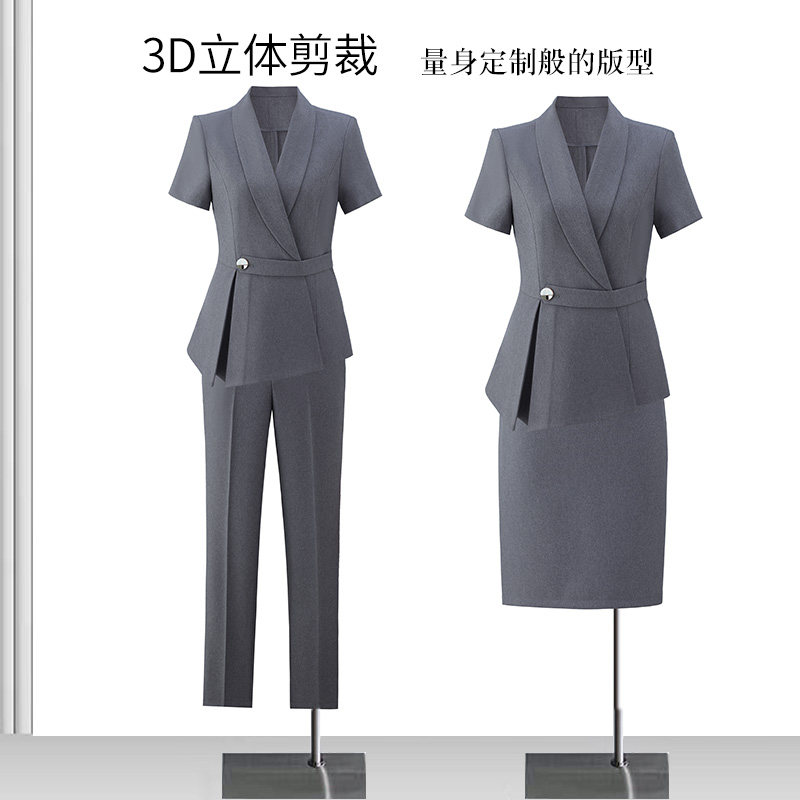 灰色西装套装女夏天短袖薄款通勤