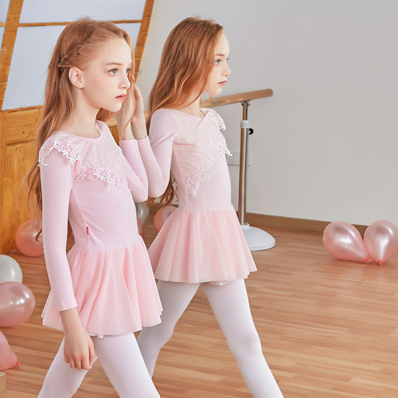 舞蹈服练功服女童纯棉蕾丝