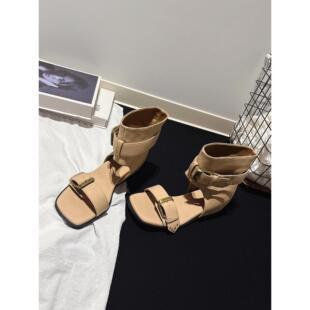 内4CM~欧洲站皮带扣露趾罗马凉靴女2026夏新款配裙子法式凉鞋