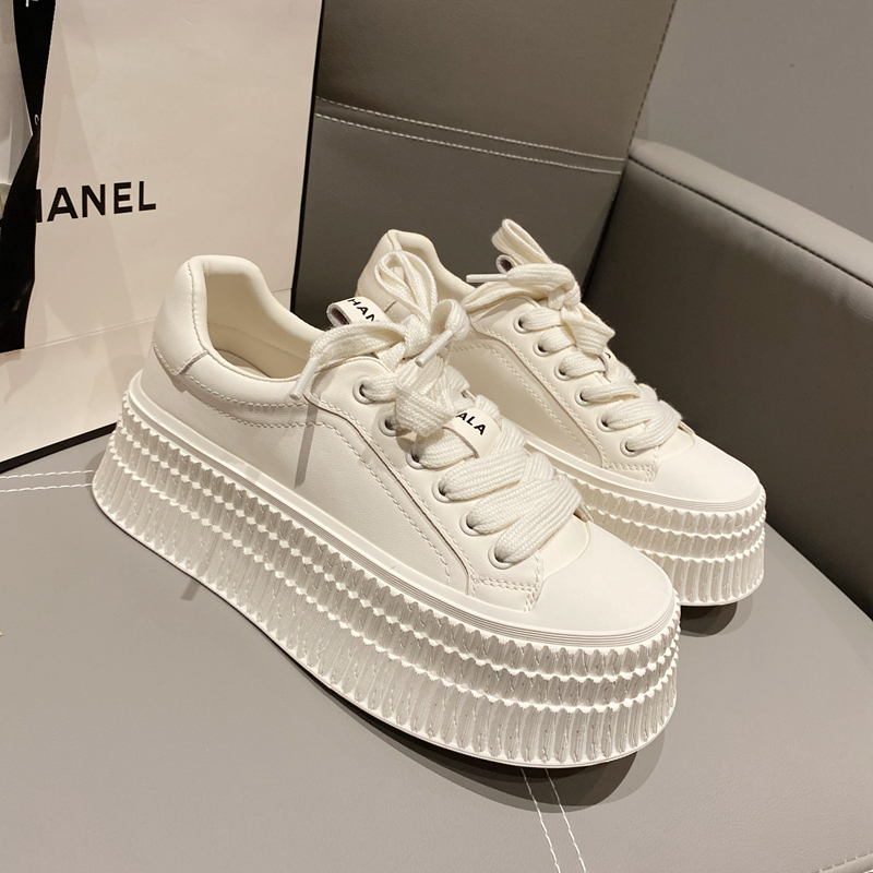 5厘米松糕跟板鞋2025春季新款厚底真皮百搭休闲小白鞋饼干鞋