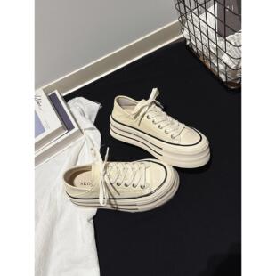 5CM~厚底两穿真皮小白鞋女配裙子休闲板鞋一脚蹬懒人鞋运动鞋