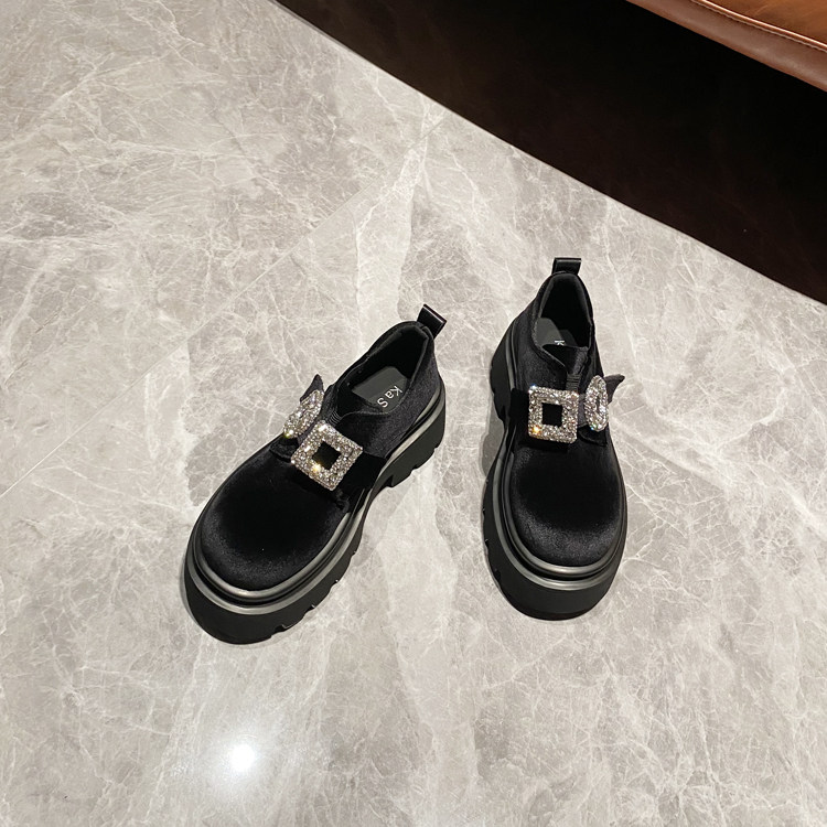 网红ins~金丝绒水钻厚底乐福鞋女2024秋新款深口女鞋时尚单鞋,女鞋,乐福鞋（豆豆鞋）,淘宝优惠券,粉丝福利购,淘宝优惠卷