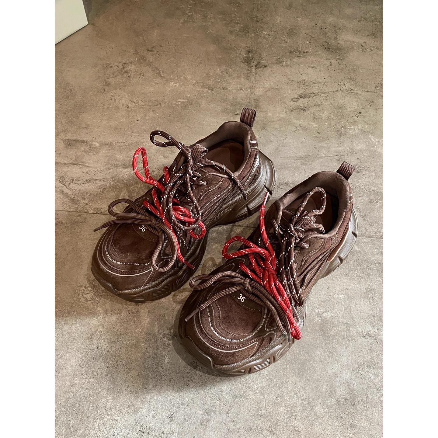 欧洲站时尚灰色咖啡色厚底老爹鞋女秋冬新款真皮休闲运动鞋子