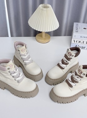 断码撤柜时尚工装帆布靴女百搭厚底增高马丁靴C15525