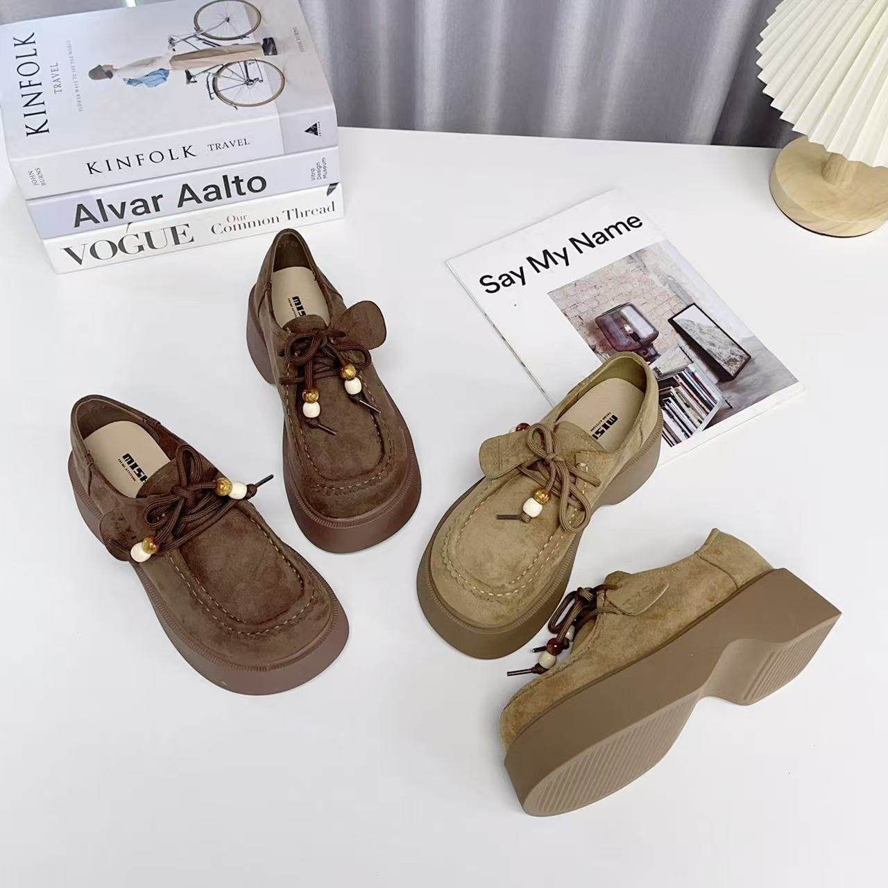 港风复古厚底乐福鞋女绒面系带豆豆鞋百搭增高休闲单鞋,女鞋,乐福鞋（豆豆鞋）,淘宝优惠券,粉丝福利购,淘宝优惠卷