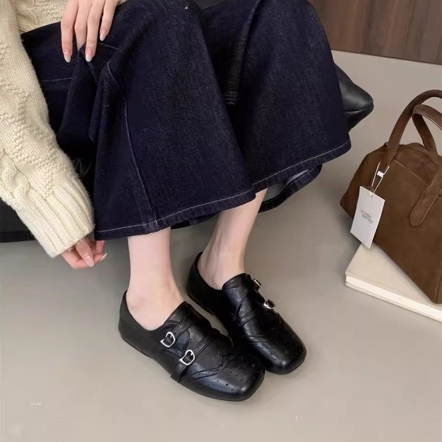 复古布洛克风双扣带乐福鞋女黑色方头小皮鞋英伦风单鞋,女鞋,勃肯鞋/软木鞋,淘宝优惠券,粉丝福利购,淘宝优惠卷