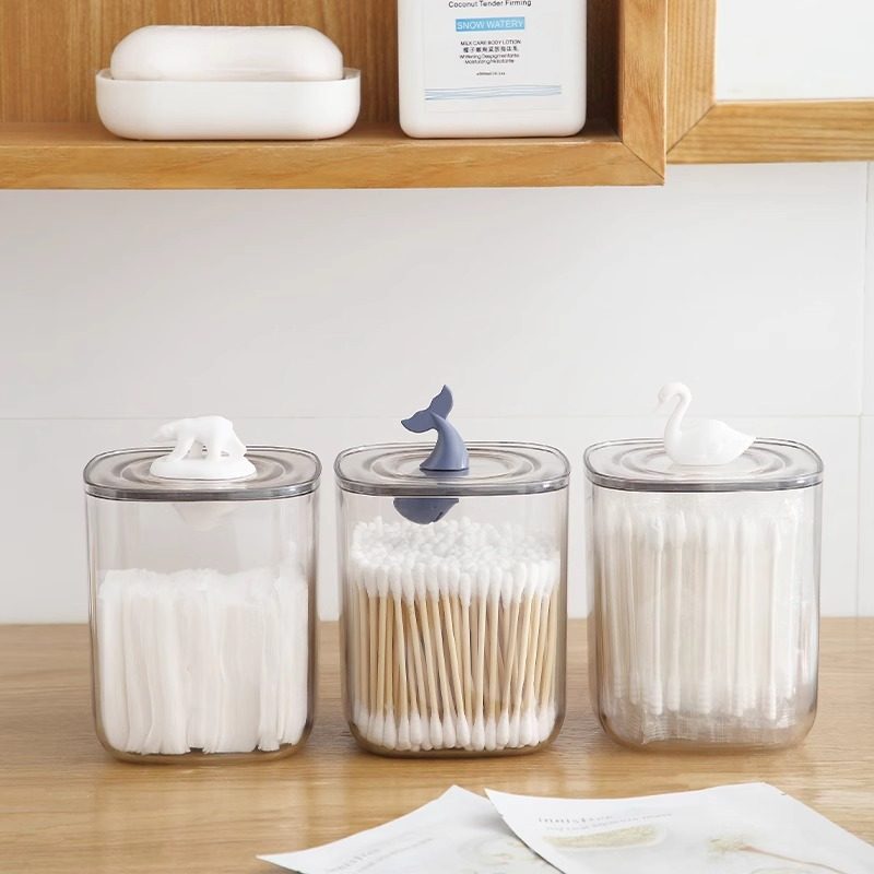 桌面化妆棉收纳盒卧室棉签盒口红置物盒卡通透明塑料带盖置物架子,收纳整理,桌面收纳盒,淘宝优惠券,粉丝福利购,淘宝优惠卷