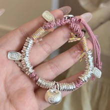 正品小胖福纯银盘缠手链绳女实心吞金兽手串9999足银送女朋友礼物