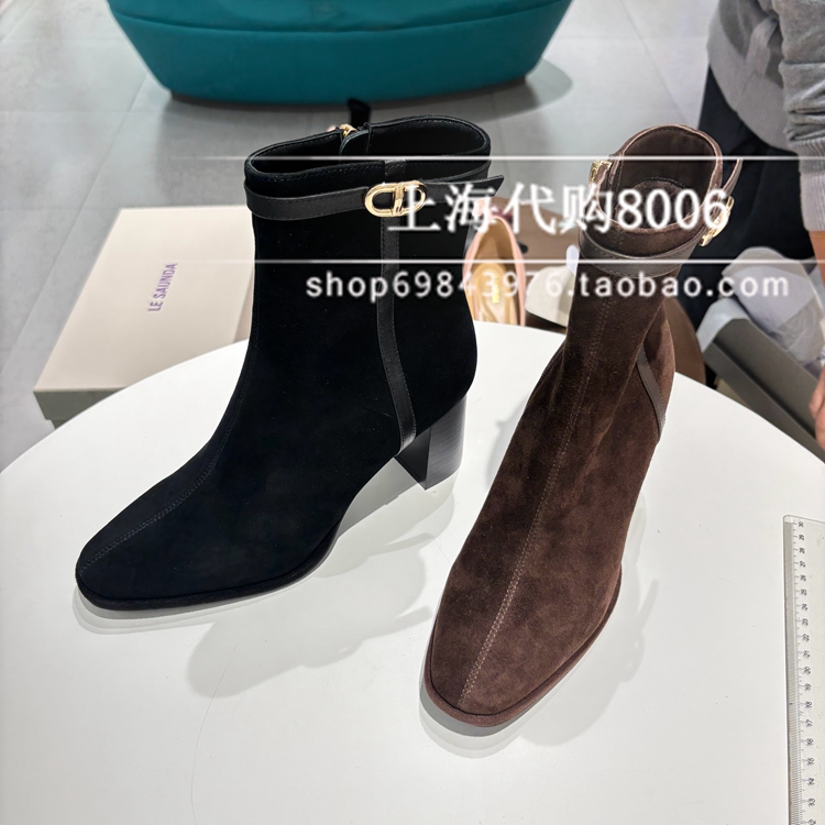 Lesaunda莱尔斯丹2025冬季女鞋通勤方头绒里女短靴时装靴6T71609V