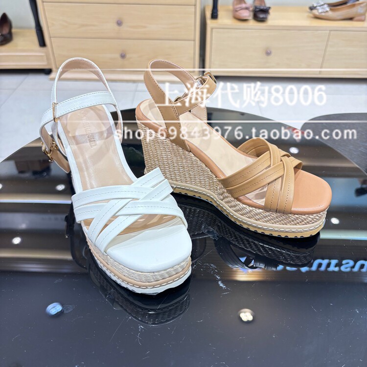 natursun娜冉2026夏季女鞋坡跟一字带舒适休闲露趾凉鞋 N26326802图片