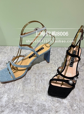 莎莎苏2026夏季专柜正品珍珠扣显瘦细带罗马高跟凉鞋女Z76312A-15