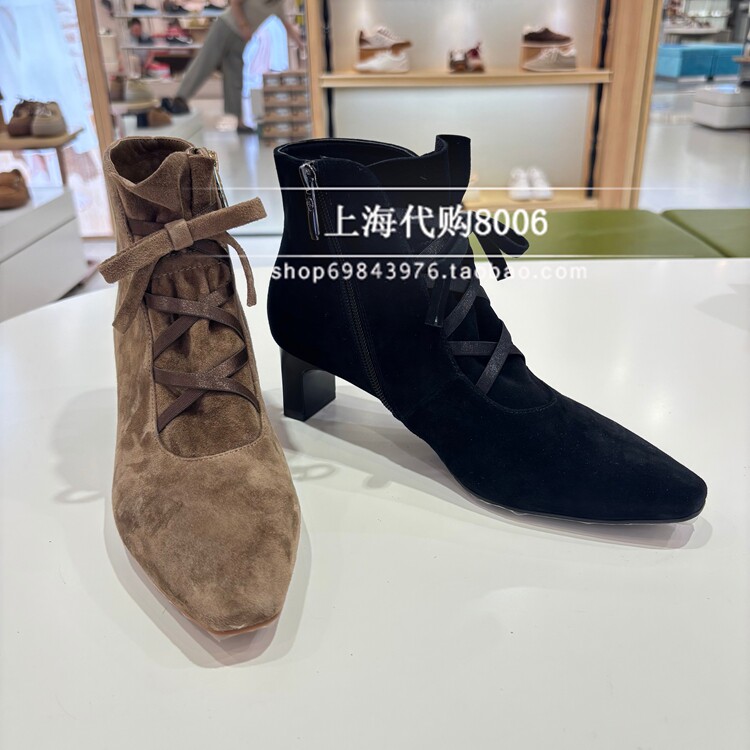 natursun娜冉2026冬季女鞋专柜正品绑带跟高短靴时装靴 N26506272图片