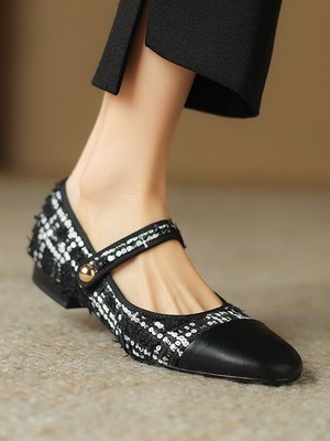 方头单鞋春季玛丽珍女鞋小香风